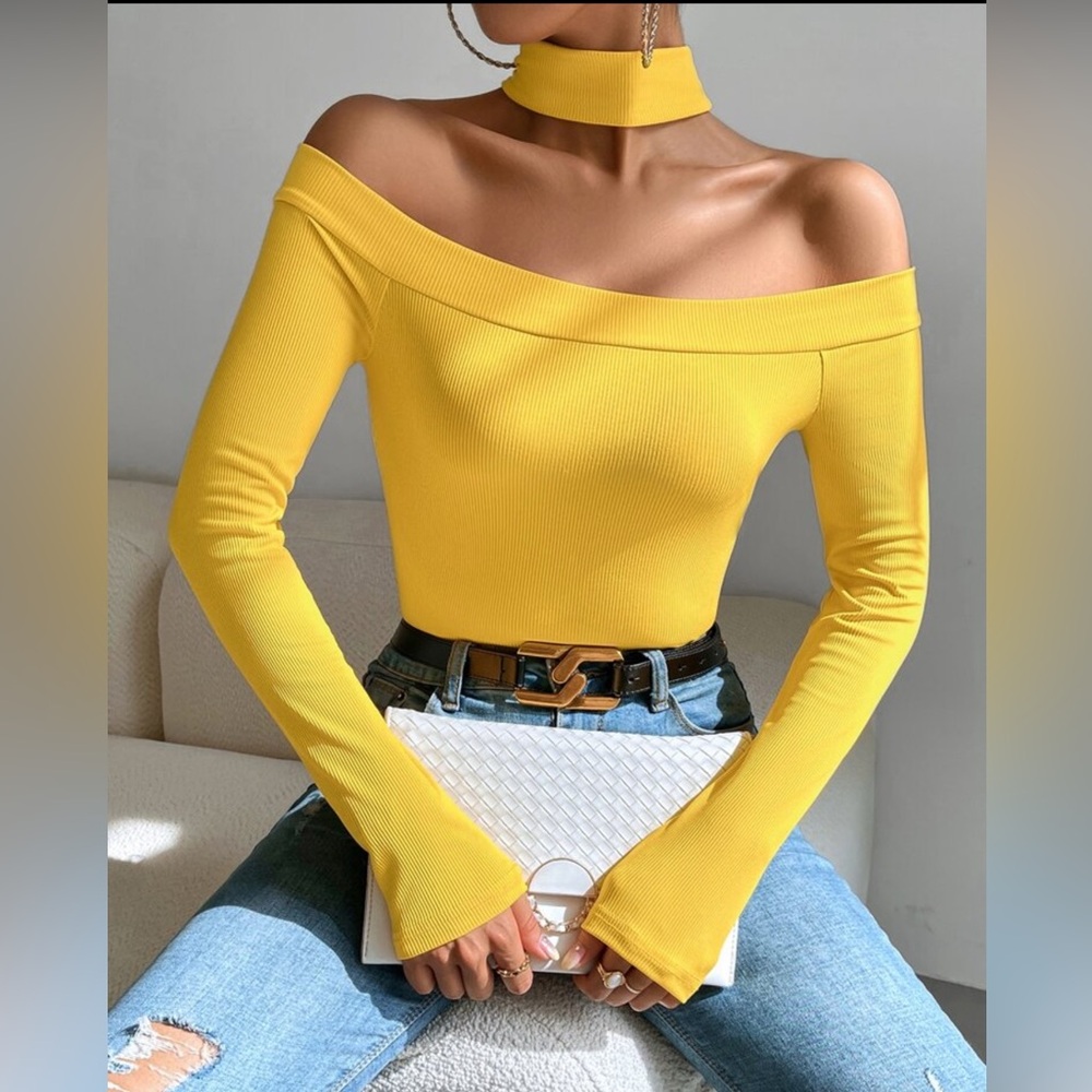 SHEIN Yellow Off-Shoulder Long Sleeve Top